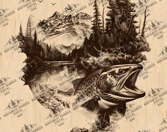 Laser Burn PNG | Fishing | Trout Fish | Engrave | Laser Ready | Digital Design File | Lake Fishing