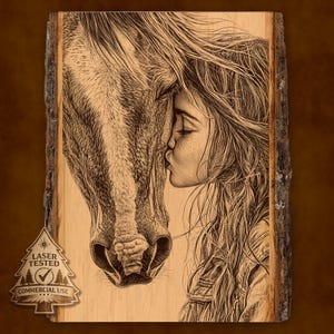 Girl Kissing Horse Laser Engraving File: Detailed Art (Digital Download) image 1