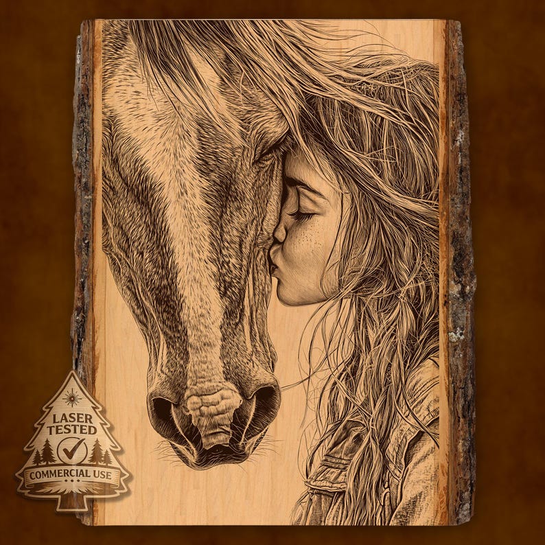 Girl Kissing Horse Laser Engraving File: Detailed Art (Digital Download) image 1