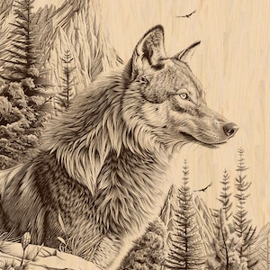 Laser Engrave Wolf Mountain Design: Wildlife PNG, JPEG (Digital Download)