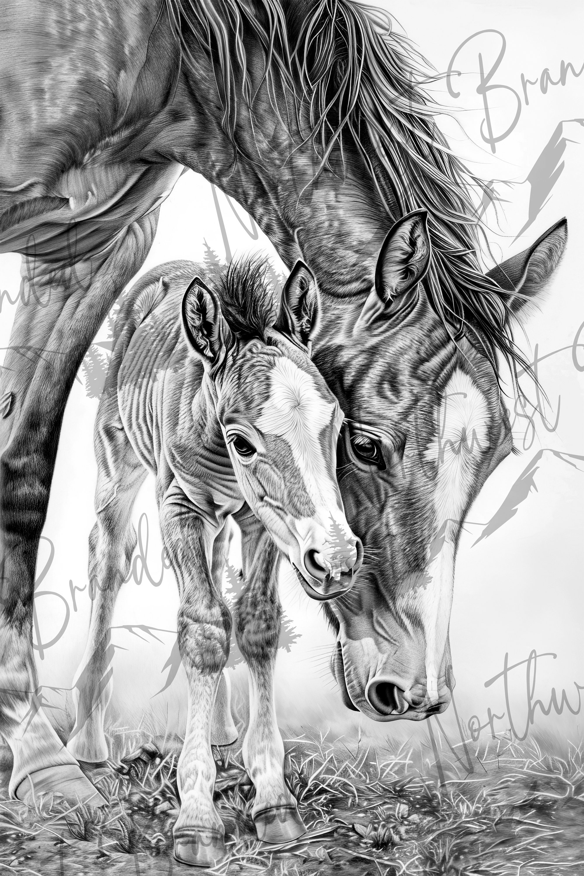 極美品Veronese Design 「母馬と子馬Mare and Foal」 Vintage