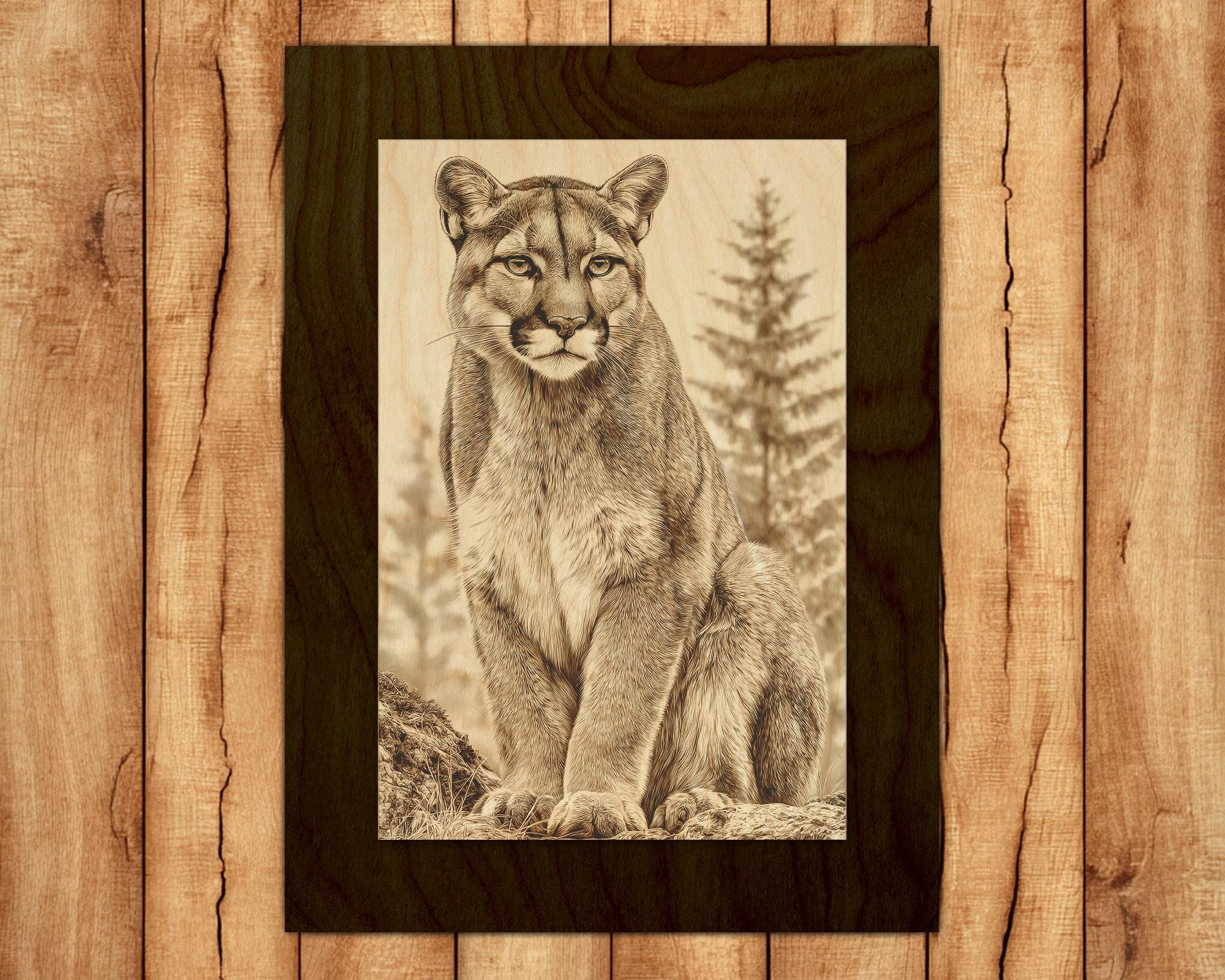 Cougar Laser Engraving File: Wildlife Art PNG & JPEG (10x15 Inches