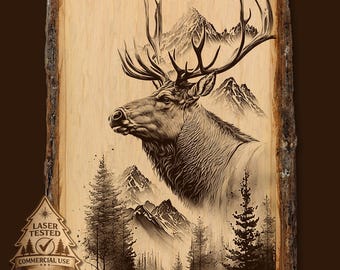 Bull Elk Laser Engraving File, Mountain Wildlife PNG, Commercial Use (10x15)