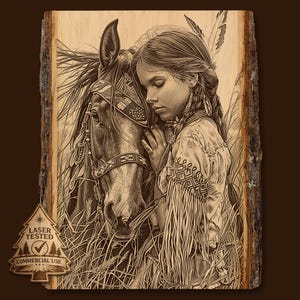Archivo de grabado láser de niña nativa americana y caballo (descarga digital)