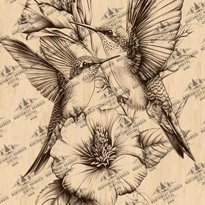 Hummingbird Floral Laser Engraving File: PNG & JPEG (Digital Download)