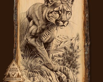 Mountain Lion Laser Engraving: Wildlife Art PNG JPEG (Digital Download)