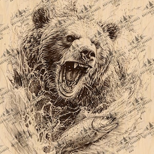Grizzly Bear Laser Engraving File: Wildlife Art PNG (Digital Download)