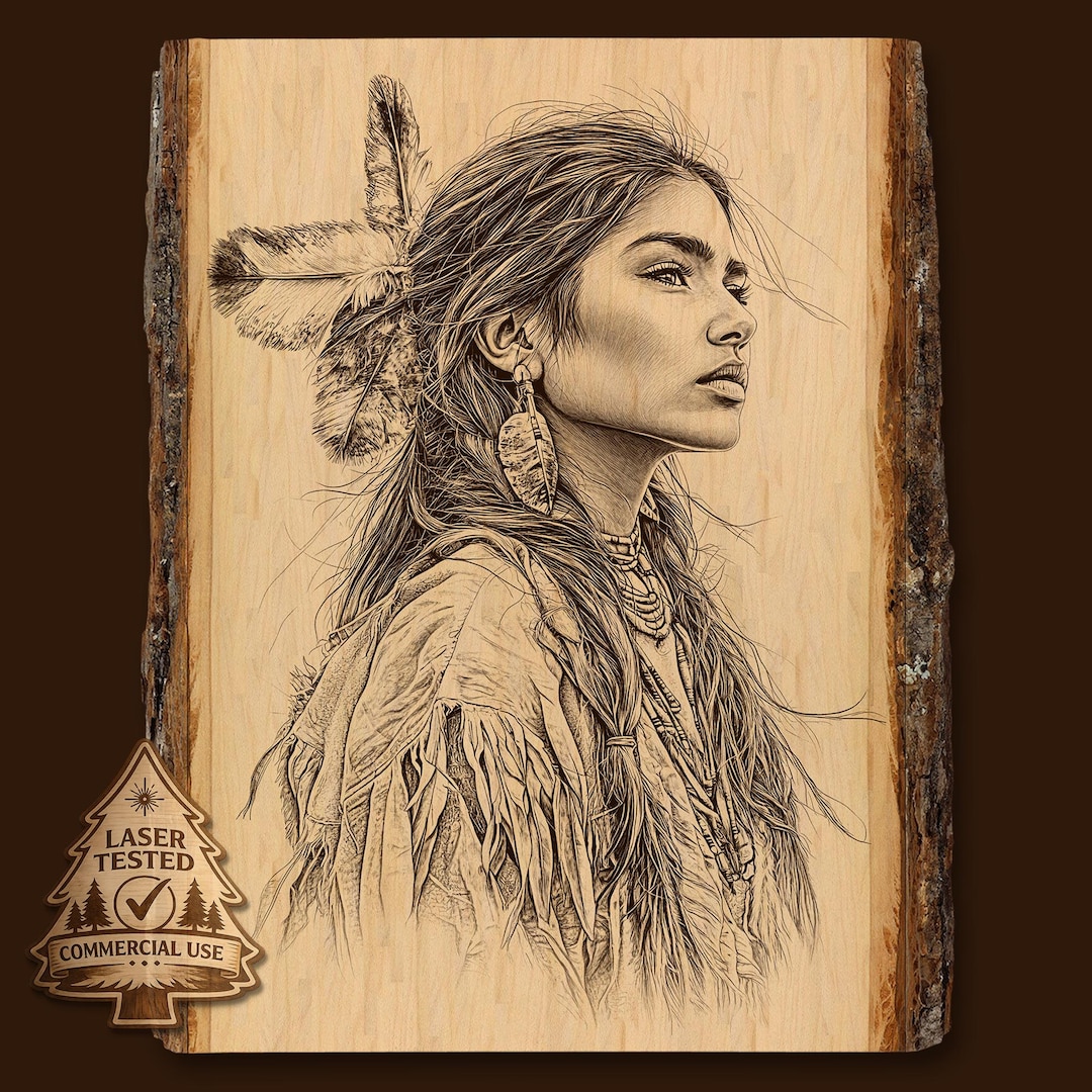 Native American Woman Laser Engraving File, Indigenous Portrait