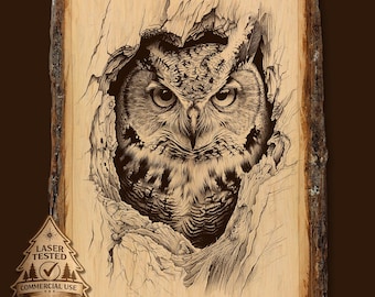 Owl Laser Engraving File, Wildlife Tree PNG, Rustic Wood Art Digital Download, Commercial Use