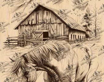 Laser Engrave Horse Barn PNG: Ranch Farm Digital File (Digital Download)