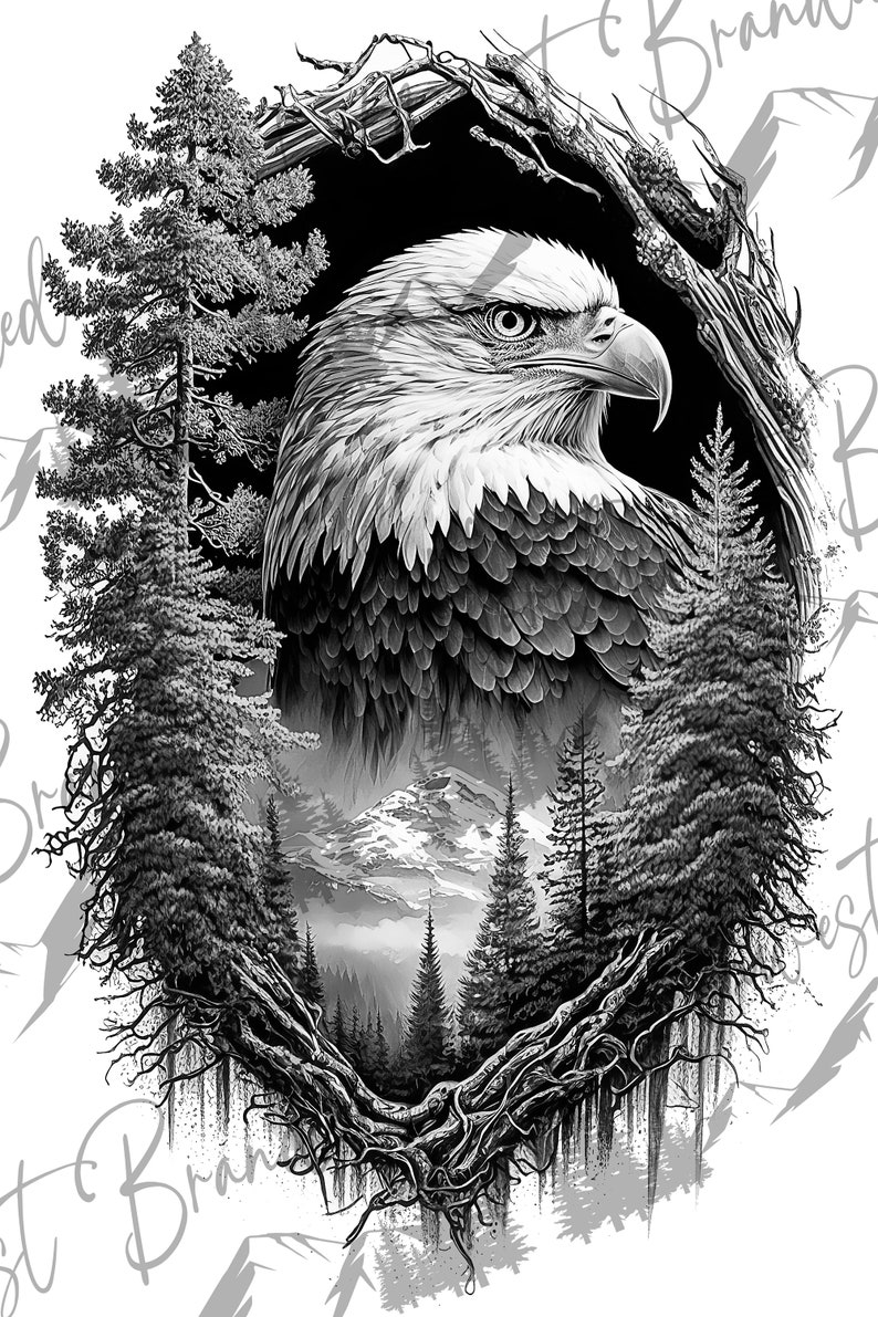 Eagle Mountain PNG Beautiful Eagle & Forest Engrave File Commercial Use
