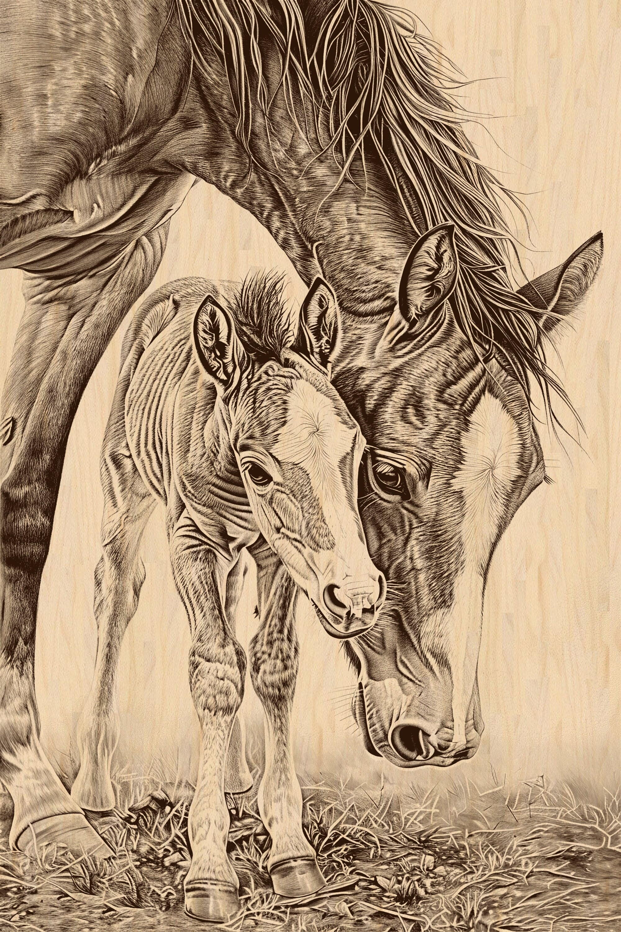 Mare and Foal Laser Engrave File: Horse Wall Art (digital Download