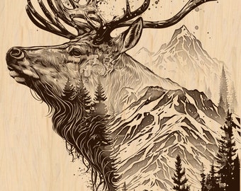 Laser Engrave Elk PNG: Wildlife Art (Digital Design File)