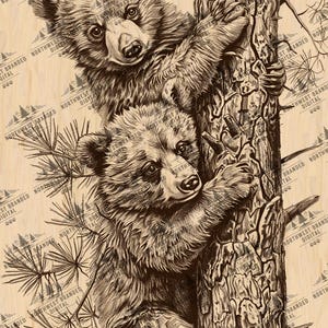Bear Cubs Laser Engraving: Wildlife Nature Art (Digital Download)