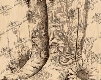 Sunflower Cowgirl Boots Laser Engraving File (Digital Download)