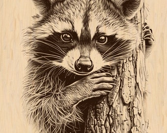 Laser Burn PNG | Raccoon | Cute Raccoon | Glowforge Engrave Files | Laser Ready | Digital Design File |  wildlife