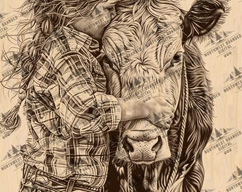 Laser Burn PNG | Cowgirl | Cow Kisses | Laser Engrave File | Laser Ready | Digital Design File | Digital Download | Farm | Ranch