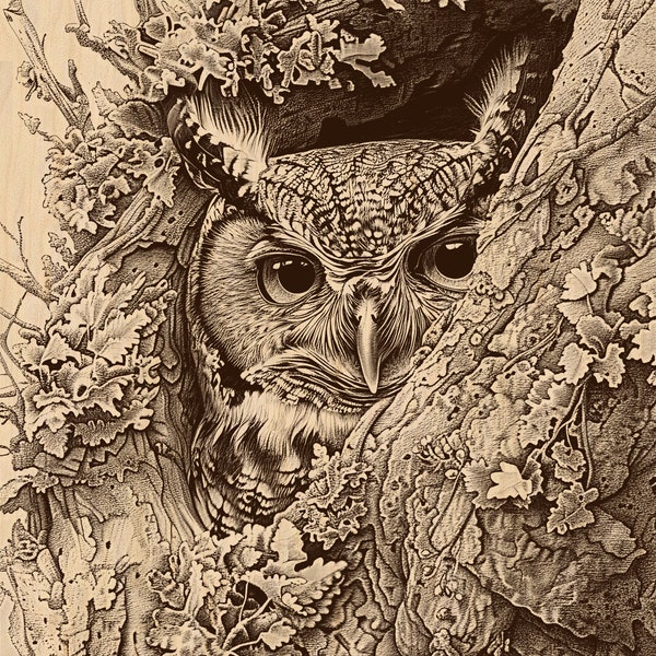 Laser Burn PNG | Owl | Tree | Engrave | Laser Ready | Digital Design File | wildlife