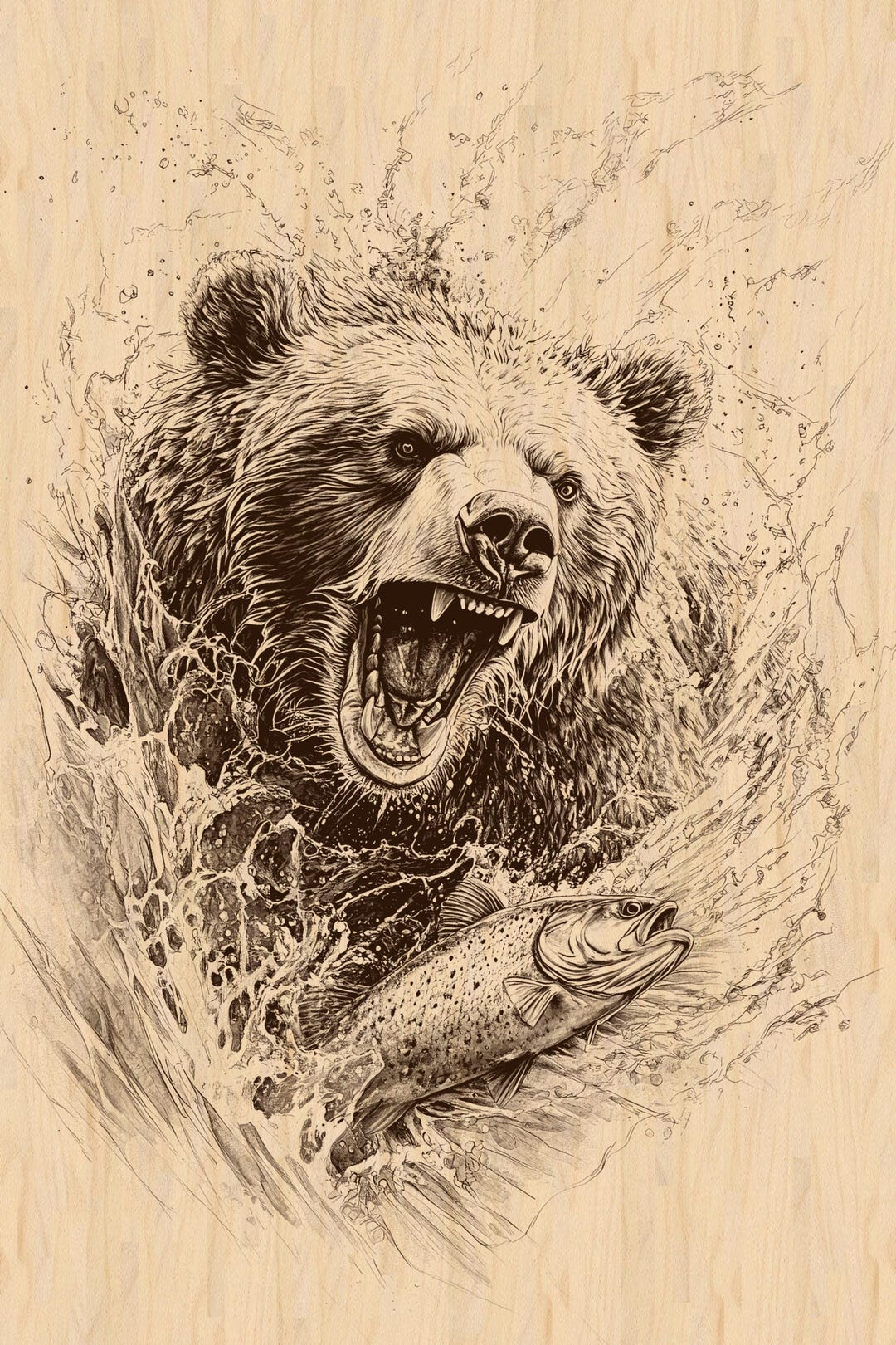 Grizzly Bear Laser Engraving File, Wildlife Nature Art, Detailed Bear ...