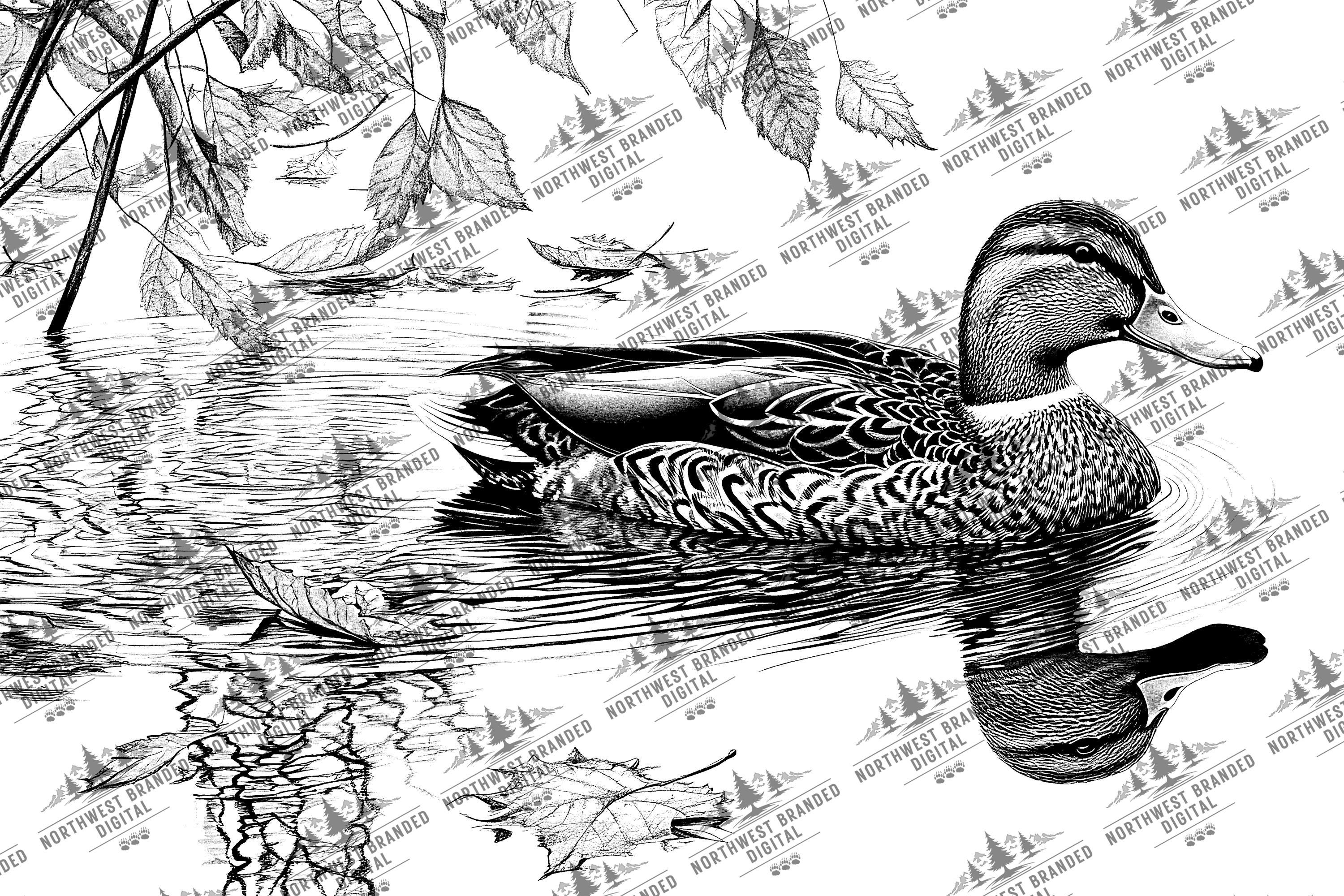 Duck Laser Engraving File, Mallard Wildlife PNG, Lake Scene Wood Burn ...