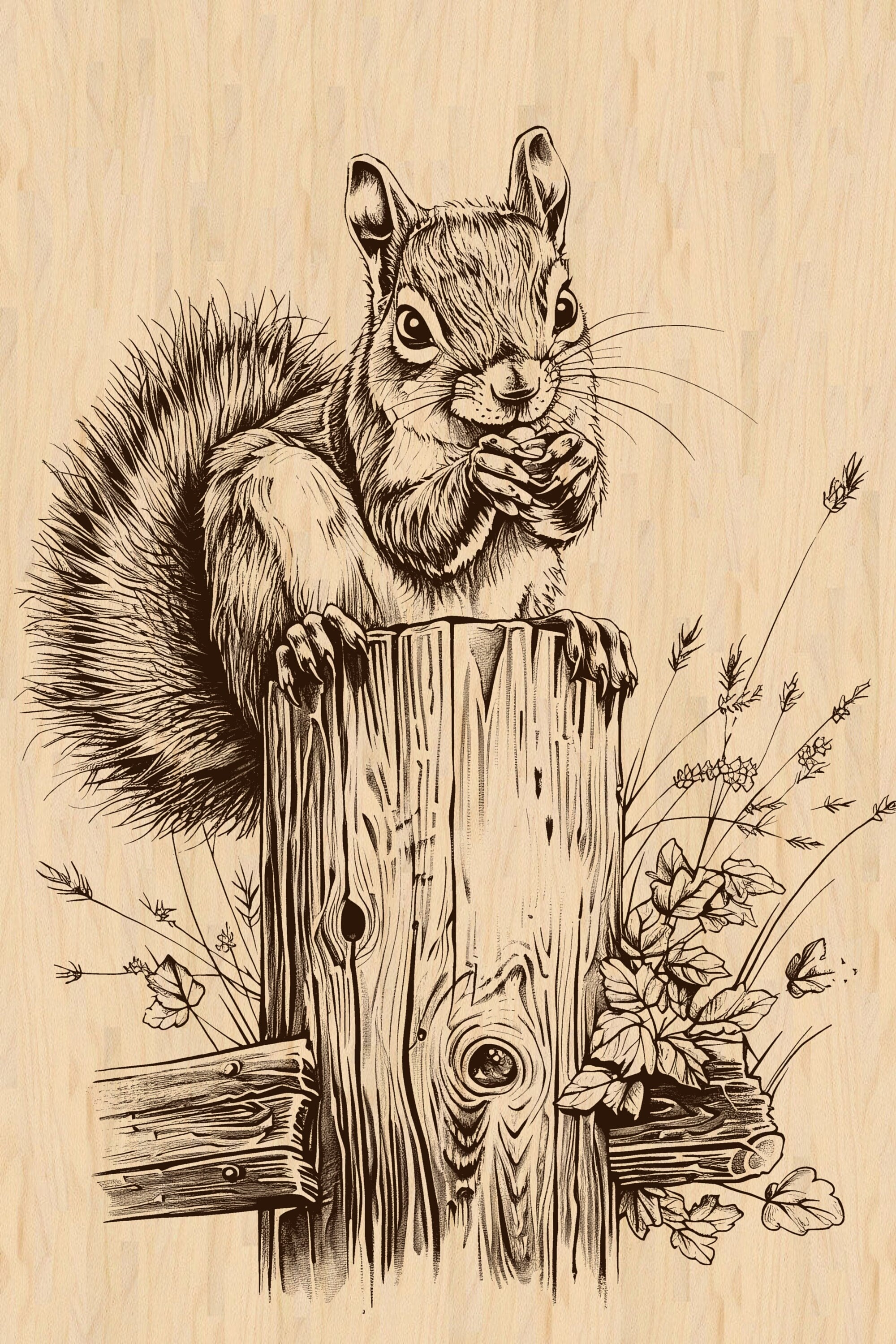 Laser Burn PNG | Squirrel | Eating Nuts | Fence | Engrave | Laser Ready | Digital Design File | wildlife
