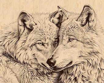 Wolf Pair Laser Engraving Design: Wildlife PNG JPEG (Digital Download)