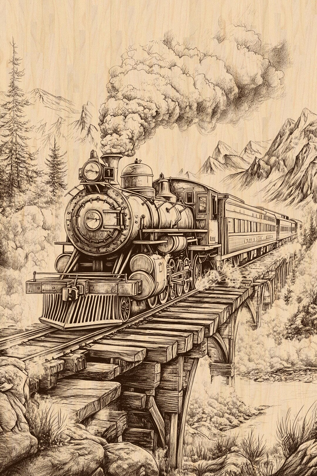 Steam Engine Engravings Vintage Steam Train Laser Engraving File (digital Download) - Etsy