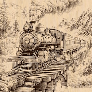 Train Laser Engraving File, Ready to Engrave PNG & JPG, Vintage Steam Train Design, Instant Digital Download