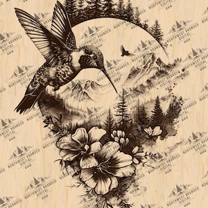 Hummingbird Laser Engrave File: Floral Wildlife PNG (Digital Design File)
