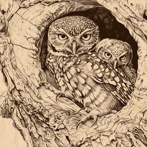 Owl Laser Engrave File: Wildlife Art, Owls in Tree (Digital Download)