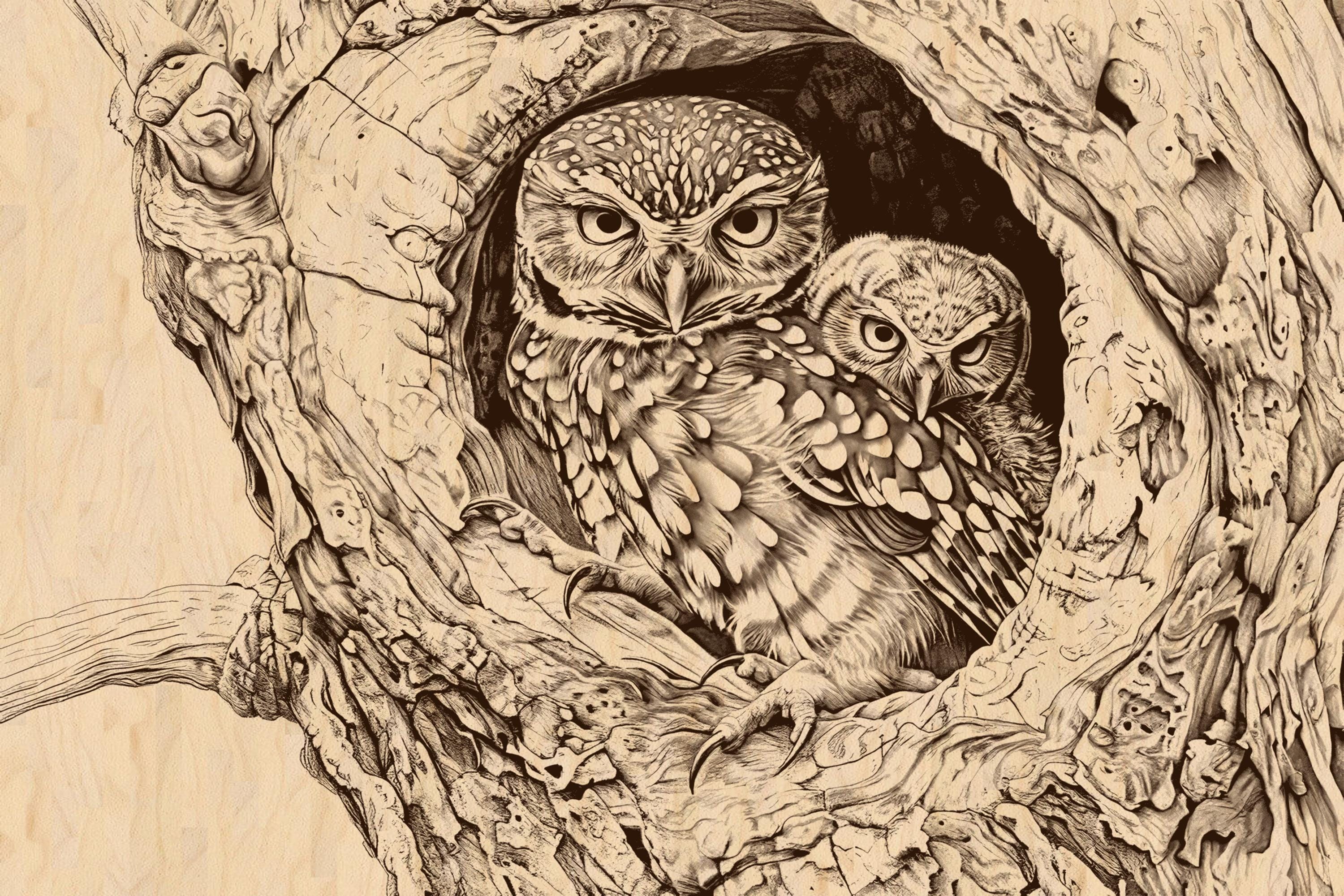 Owl Laser Engrave File: Wildlife Art, Owls in Tree (Digital Download)