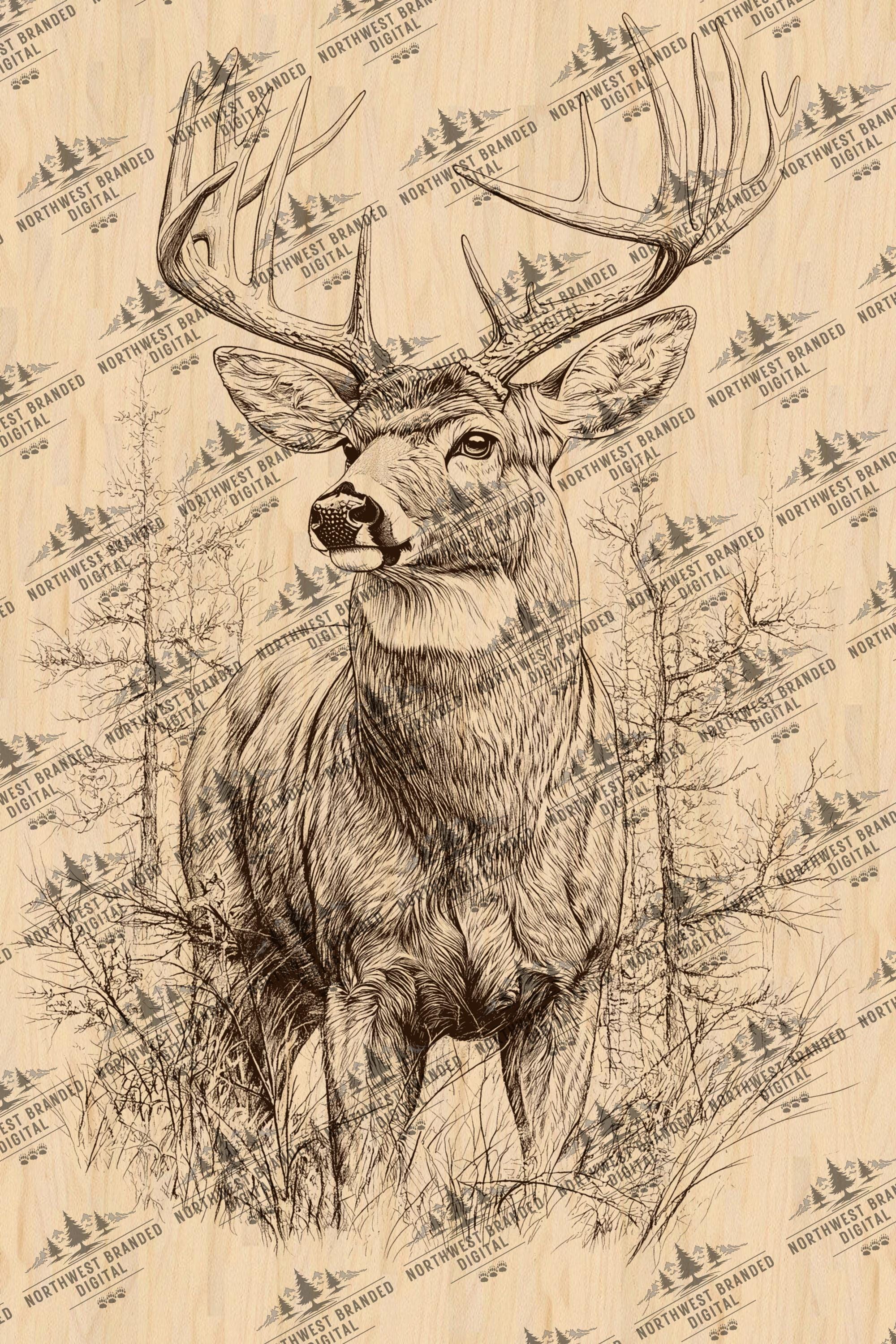 White Tail Buck Laser Engraving, Wildlife Deer Art, Detailed Buck PNG, Instant Digital Download, Laser Ready Design
