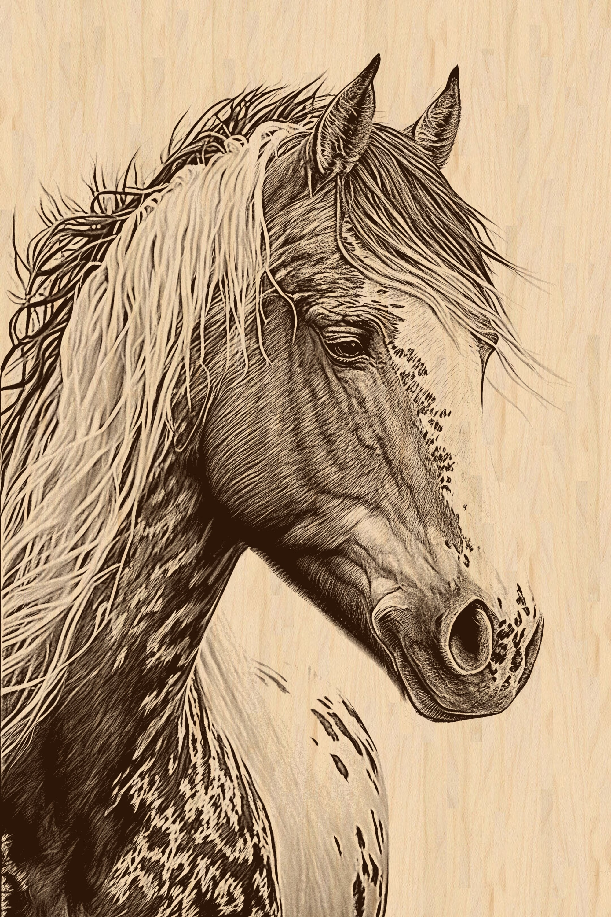 Detailed Horse Portrait Laser Engraving File (PNG, JPEG)