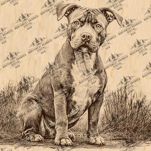 Pitbull Laser Engraving File, Ready to Engrave PNG & JPEG, Sitting Pitbull Dog Portrait, Rustic Pet Design, Instant Download