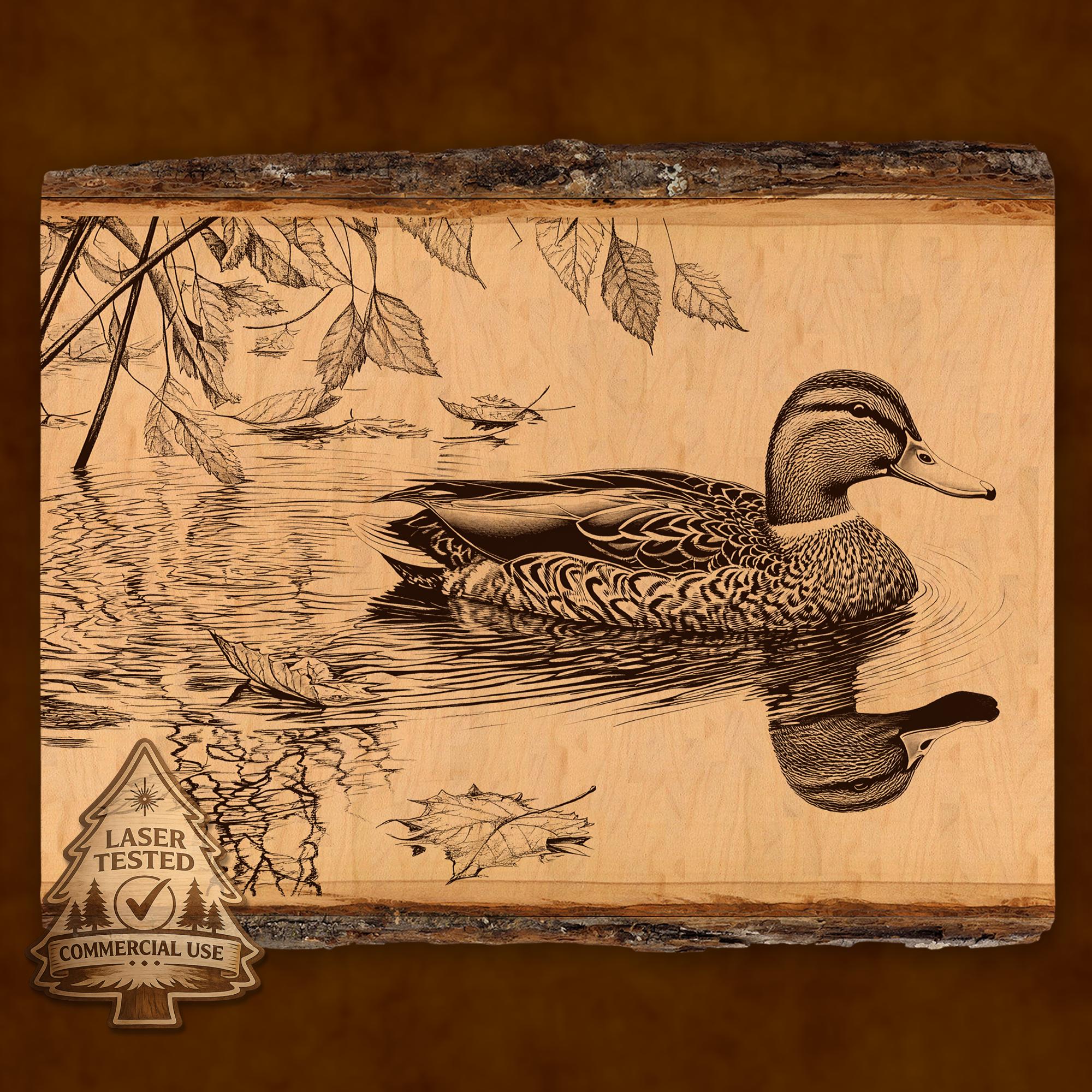 Duck Laser Engraving File, Mallard Wildlife PNG, Lake Scene Wood Burn ...