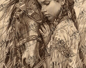 Indianer Mädchen und Pferd Lasergravur Datei (Digitaler Download)