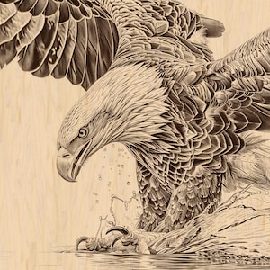 Eagle Laser Engraving File, Ready To Engrave PNG & JPEG, Bald Eagle Catching Fish Scene, Wildlife Nature Design, Instant Digital Download