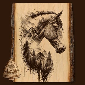 Horse Laser Engraving File, Mountain Wildlife PNG, Western Nature Art, Ready to Engrave, Instant Digital Download