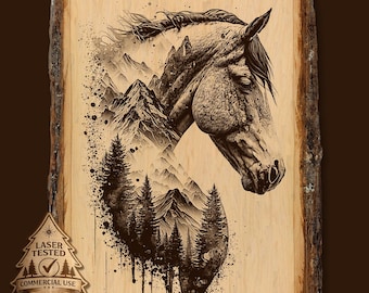 Horse Laser Engraving File, Mountain Wildlife PNG, Western Nature Art, Ready to Engrave, Instant Digital Download