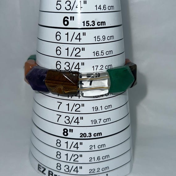 Faceted Rectangle Multi-Gemstone Bead Stretch Bra… - image 3