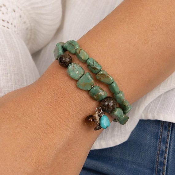 Turquoise & Natural Stone Tassel Bohemian Wrap Bracelet