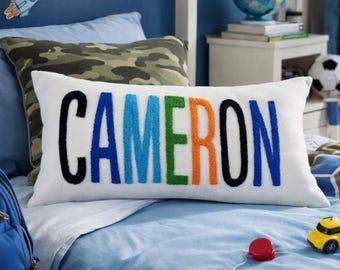 Personalized Baby Name Pillow, Custom Punch Needle Nursery Decor