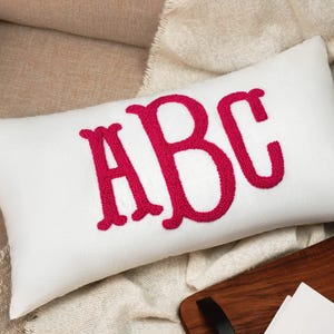 Monogram Punch Needle Pillow, Custom Letter Embroidery, Linen Lumbar Cushion image 5