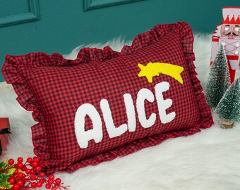 Personalized Christmas Name Embroidered Pillow: First Christmas Nursery Decor