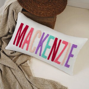 Custom Name Pillow: Personalized Baby Girl Nursery Gift - Embroidered Linen Cover image 3