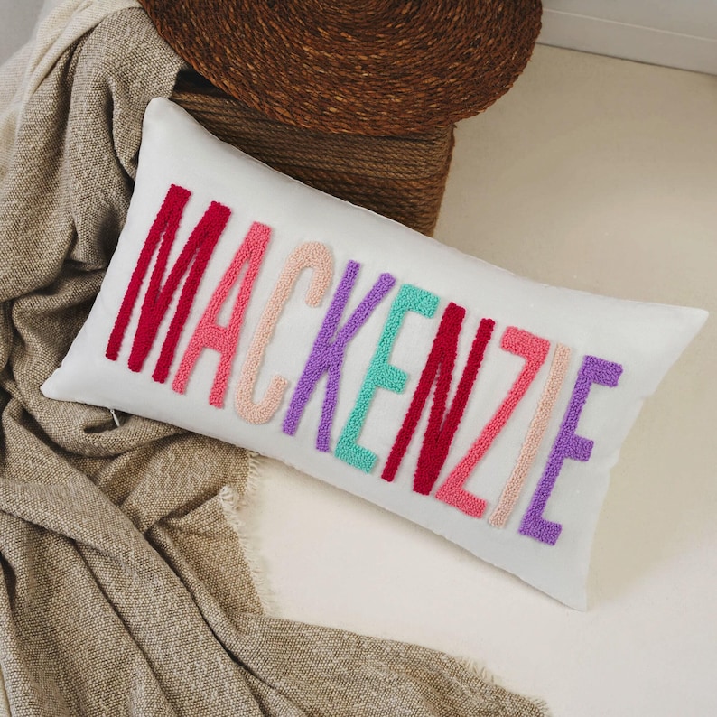 Custom Name Pillow: Personalized Baby Girl Nursery Gift - Embroidered Linen Cover image 3
