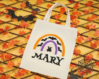 Personalisierte Kinder Halloween Süßes oder Saures Tasche, gestickte Leinen Punch Needle Tasche