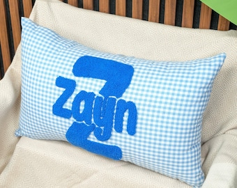Individueller Name Punch Needle Gingham Kissenbezug: Baby Kinderzimmer Dekor