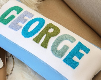 Personalized Punch Needle Baby Pillow, Custom Name Nursery Decor