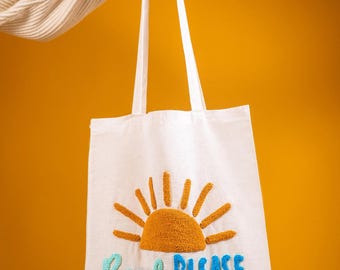 Personalisierte Leinen Einkaufstasche, Punch Needle Stickerei, Sommergeschenk